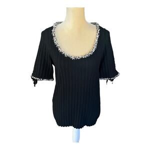 3.1 Phillip Lim Black Scoop Neck Short Sleeve Sweater Top Size Large EUC Ribbed